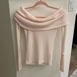 Free People Snowbunny Light Pink Ribbed Knit Off-the-Shoulder Sweater Top XS
